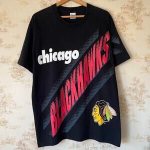 NWOT Vtg 90s Salem Sportswear Chicago Blackhawks Wraparound Graphic T-Shirt | L